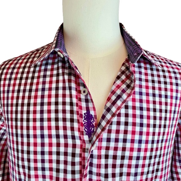 ROBERT GRAHAM Red Checked Gingham Shirt Men's‎ Sz L Fold Back Cuffs Long Sleeve - Picture 7 of 14
